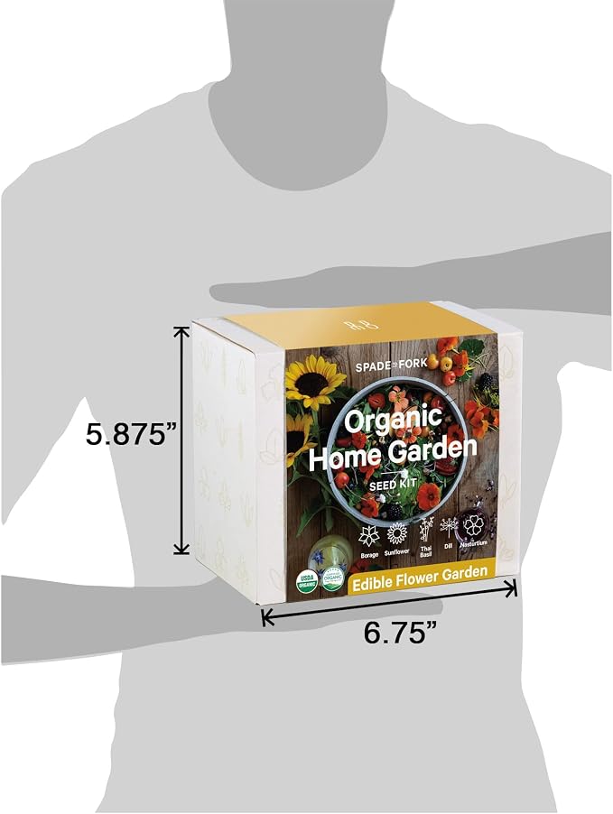 Organic Edible Flower Garden Seed Kit - 23pc Indoor Garden with Soil, Pots, Plant Markers, USDA Organic Non-GMO Seeds & Illustrated Instructions - Sunflower, Borage, Thai Basil, Dill, Nasturtium