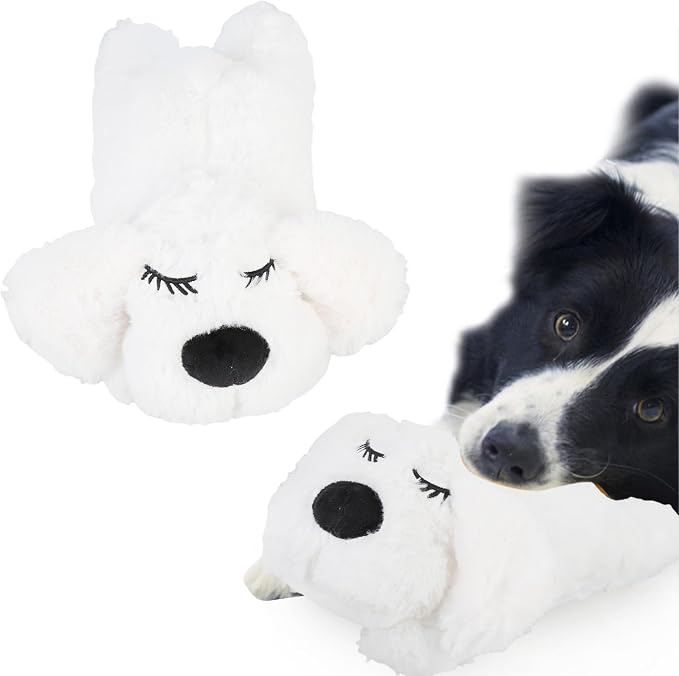 Puppy Toy with Heartbeat Stuffed Animal, for Dogs Pet Anxiety Relief Behavioral Sleep Aid Crate Kennel Training Toy (White)