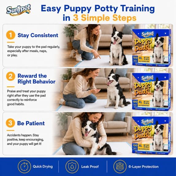 Puppy Pads Disposable Dog Potty Training Pads, Quick Dry, Ultra Absorbent, XL 30"x34", 100ct