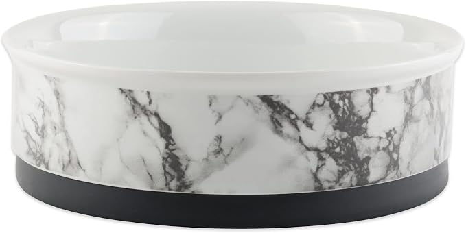 Bone Dry Pet Bowl Collection Ceramic Set, Medium, Marble, 2 Count White