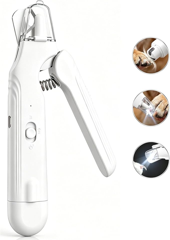 2‑in‑1 Dog & Cat Nail Clipper Grinder with 2 LED Lights, Safe Painless Pet Nail Trimmer Avoid Cutting Bloodline, Quiet Type‑C Rechargeable for Medium Small Dogs Cats Small Animals