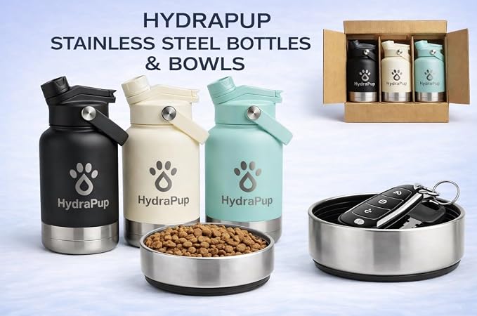 32oz Insulated Water Bottle with Dog Bowls – Human & Pet Shared Use, Stainless Steel Leakproof Travel Bottle (Cream White)