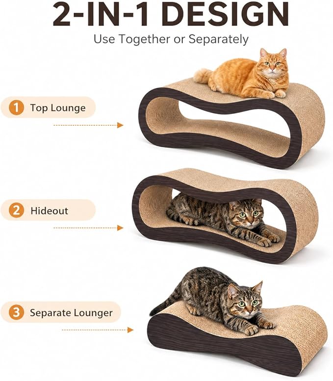 Simple Delxue 2 in 1 Large Cardboard Cat Scratcher Lounger，Cat Scratching Board for Indoor Cats,100% Recyclable&Reversible Horizontal Scratching Pads Prevents Furniture Damage,Brown
