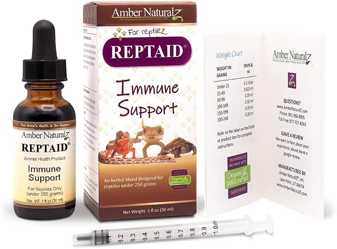 AMBER NATURALZ Reptaid Herbal Supplement for Small Reptiles | Herbal Pet Supplement for Immune Support | for Reptiles Under 250g | 1 Fluid Ounce Glass Bottle | Manufactured in the USA