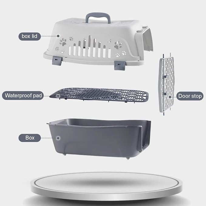 Plastic Cat Cage, Puppy Car Carrier with Door Locks and Handle, Portable Cat Travel Crate for Vet Visits Long Distance Trips(Gray)