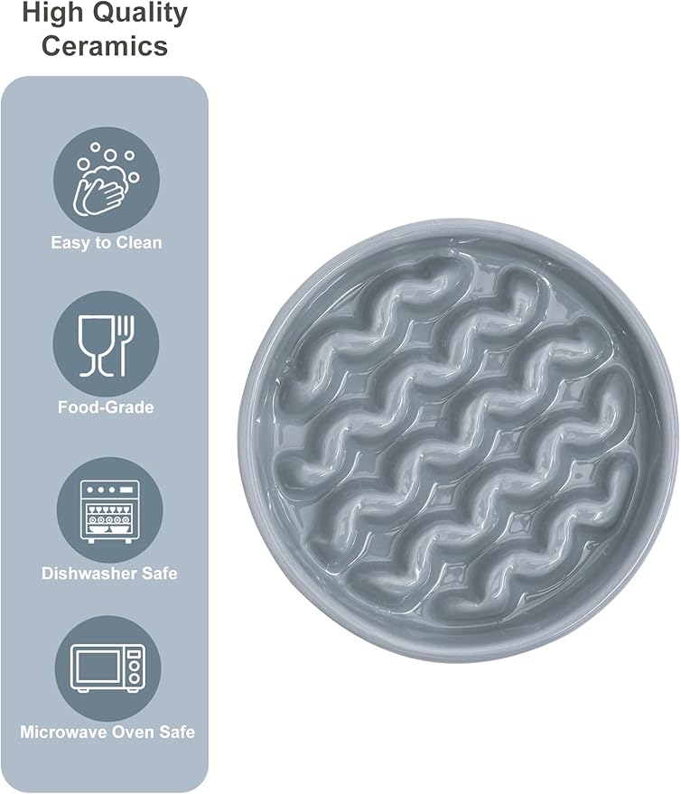 Ceramic Slow Feeder Dog Bowl, Maze Puzzle Non-Slip Silicone Base Stoneware Bowl for Small Medium Dogs, Heavy Duty Anti-Bloat Dog Food Bowl Dishwasher Safe – Ice Blue, Small