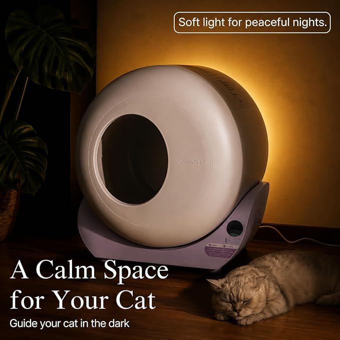 Furrytail Automatic Litter Box Self Cleaning, Kitty Litter Box, Smart Safety Sensors, Advanced Odor & Leak Control, Large Capacity for Multi Cat Homes, with App Control & 40 Trash Bags, Lilac