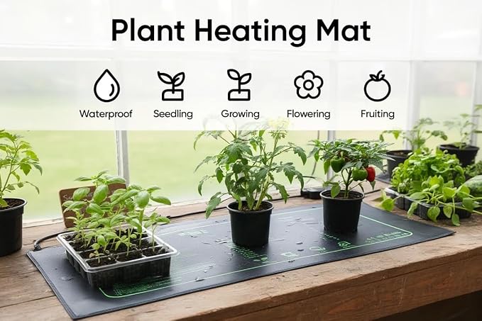 2 Pack Seedling Heat Mat with Thermostat Controller & Timer for Plants Seed Starting, Temp-Adjustable Waterproof 10"x 20" Warming Mat for Seed Germination, Indoor Growing, Hydroponic, Greenhouse