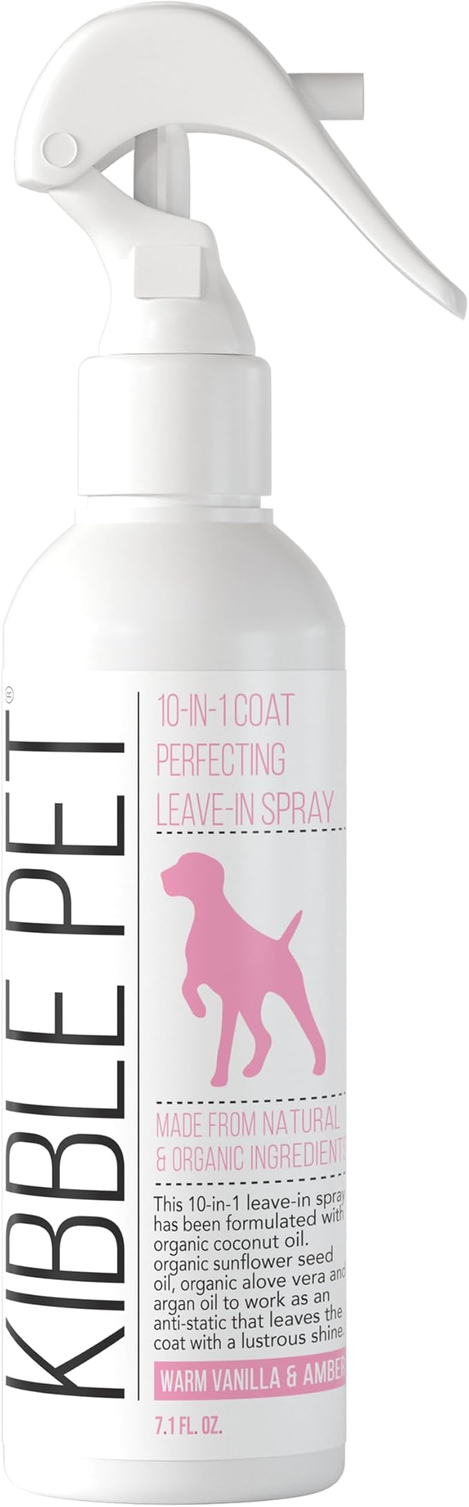 Kibble Pet Silky Coat Light Leave-in Conditioner Spray for Dogs, Salon-Quality Post-Bath Step Before Blowdrying, Organic Argan & Coconut Oil Formula, Warm Vanilla & Amber Scent, Made in USA, 7.1 oz