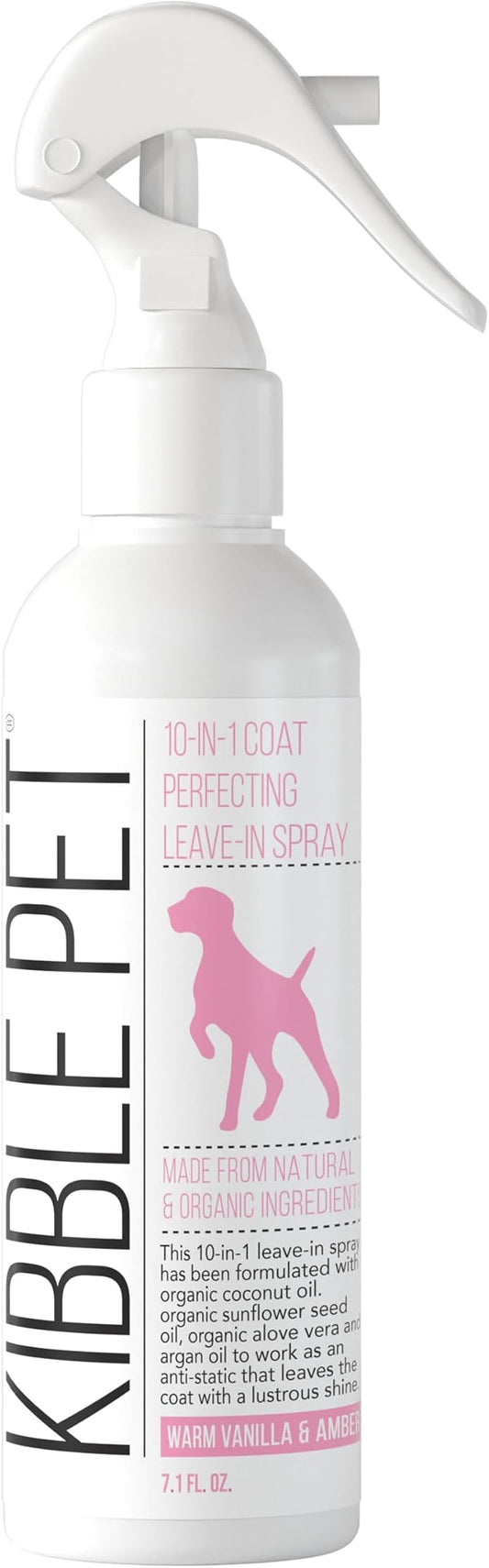Kibble Pet Silky Coat Light Leave-in Conditioner Spray for Dogs, Salon-Quality Post-Bath Step Before Blowdrying, Organic Argan & Coconut Oil Formula, Warm Vanilla & Amber Scent, Made in USA, 7.1 oz