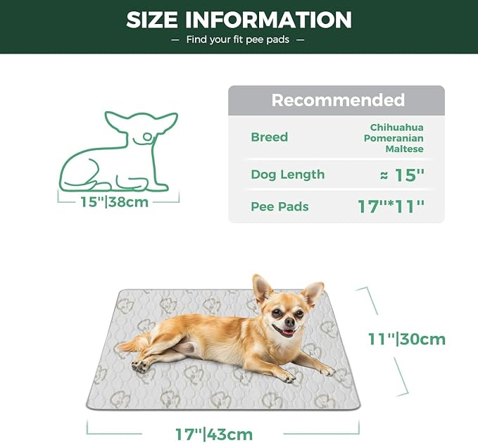 FXW Washable Pee Pads for Dogs, Leak-Proof & Non-Slip, Specifically Designed for 18inch Cages, 11" x 17" Rectangle, Khaki, 4 Packs