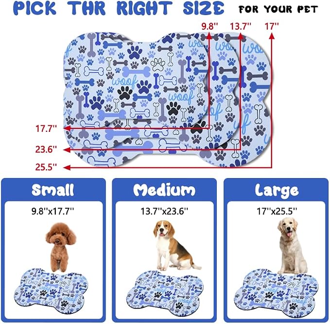Dog Food Mats for Floors Waterproof, Pet Feeding Absorbent Water Bowl Mat Cat Placemats Blue Bone Shape 23.6 * 15.7 inch