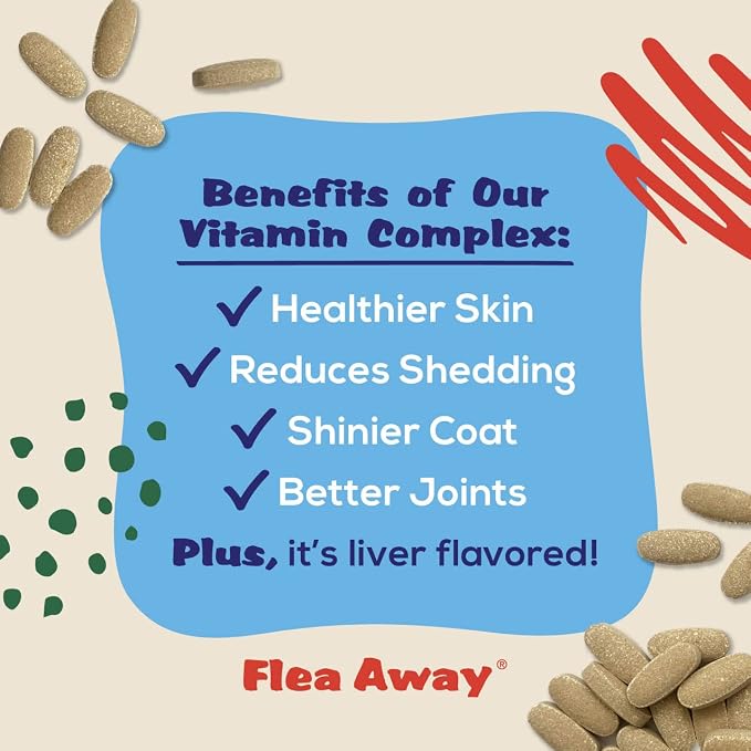 Flea Away All Natural Supplement for Fleas, Ticks, and Mosquitos Prevention for Dogs and Cats, 100 Chewable Treat Tablets, Single (Pack of 2)