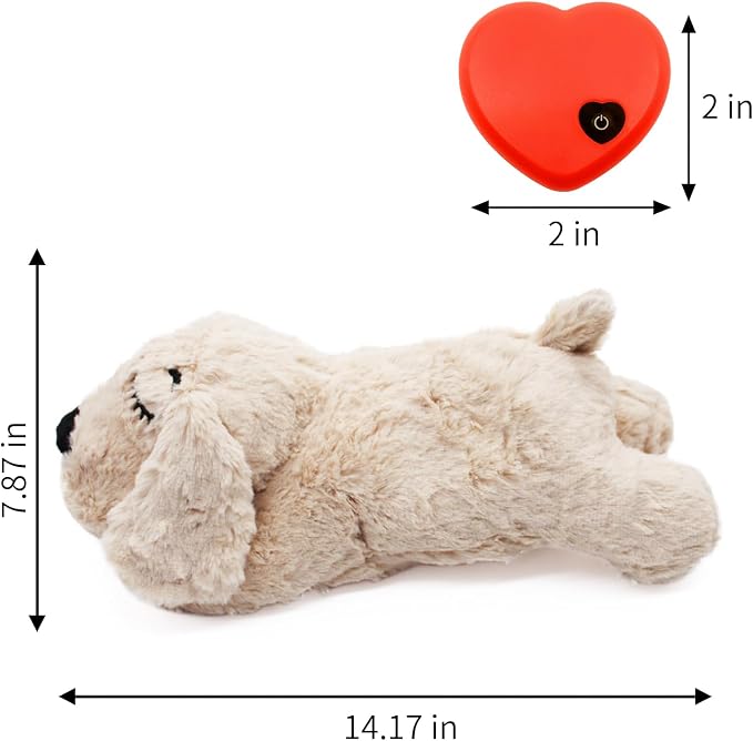 3T GROUP Heartbeat Puppy for Dogs Sleep Aid Dog Heartbeat Stuffed Animal Toy for Puppy Essentials Plush Pillow Pet Calming Anxiety Relief (Beige)