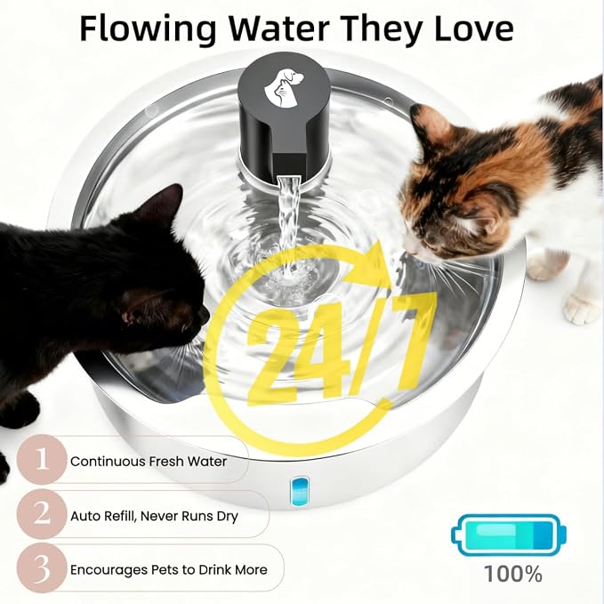 Dog Water Fountain, 8L Stainless Steel Dog Water Fountain for Large Dogs, Dog Water Bowl Dispenser, Super Quiet Pump and Replacement Filters for Cats and Dogs (Silver-8L+3Filters)
