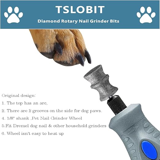 Diamond Dog Nail Grinder Attachment,1/8'' Pet Nail Grinder Wheel for Dog Nail Grinder, Diamond Rotory Bit for Dogs&Pets Nail Care,2-Pack（Large V）