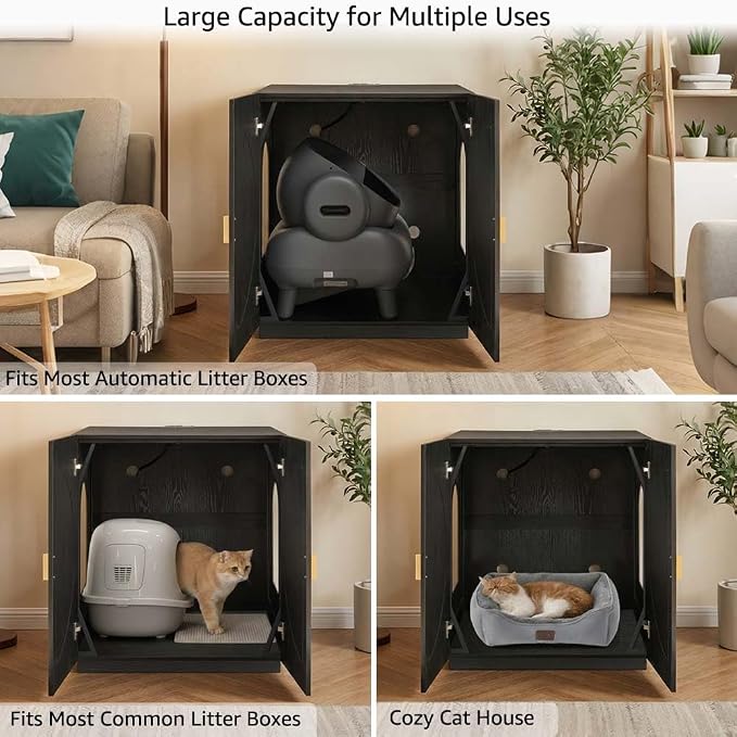 unipaws Extra Large Cat Litter Box Enclosure for Self-Cleaning & Automatic Litter Boxes, Tall Cabinet with Charging Station, Wooden Dog Proof Hidden Cat House for Top Entry Litter Box