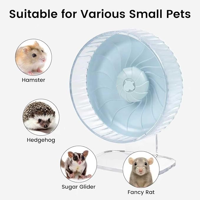 Silent Hamster Wheel, 8in Hamster Wheel with Adjustable Stand, Double-Bearing Quiet Spinner for Syrian Hamsters, Hedgehogs, Mice & Small Pets, Blue