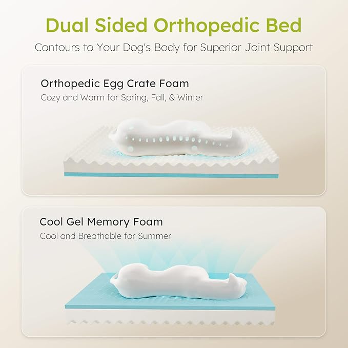 CWAWZ Extra Large Dog Bed, Orthopedic Dog Bed with Cooling Gel Memory Foam, Waterproof XL Pet Bed with Removable Washable Cover, 42" Pet Sofa Couch Dutch Velvet with Bone Toy, Dark Green