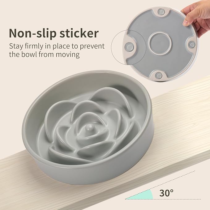 Grey Ceramic Dog Bowl Slow Feeder for Medium and Large Breed,1.5 Cup 8.26 in Slow Feeding Bowl,Puzzle Dog Food Bowl for Fast Eater,Maze Dish for Fast Eater