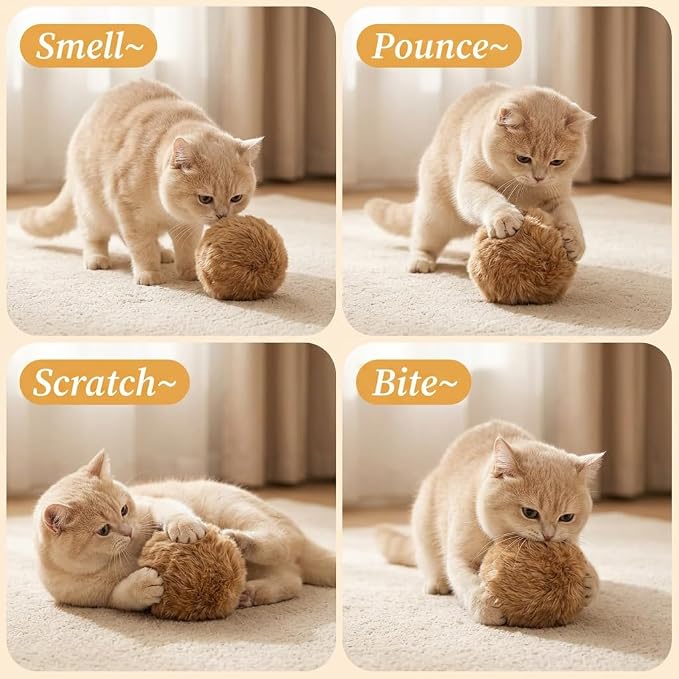 Rabbit Fur Ball Cat Toys,6 Pack Soft Fluffy Catnip Toy Balls for Indoor Cats,3.15 Inch Furry Cat Exercise Ball for Hunting Instinct&Bunny Kicks,Washable Interactive Cat Toy for Chasing & Bonding(3PC)