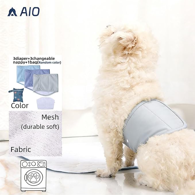 AIO Male Belly Bands for Dogs - Dog Diapers Male -Belly Bands for Male Dogs- High Absorbing Dog Wraps Washable - Reusable Large Doggy Doggie Puppy Dog Diapers