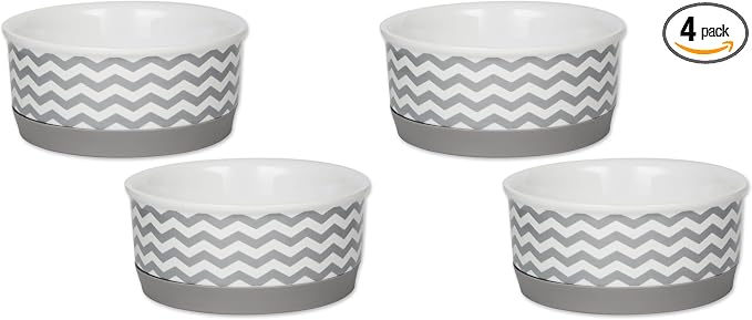 Bone Dry Ceramic Pet Collection Chevron, Small Set, 4.25x2, Gray, 2 Piece (Pack of 2)