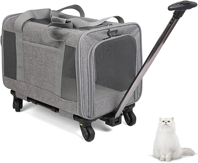 Cat Carrier, Airline Approved Dog Carrier with Wheels, Pet Carrier for Pet with Telescopic Walking Handle,Easy to Fold for Small Cats and Dogs