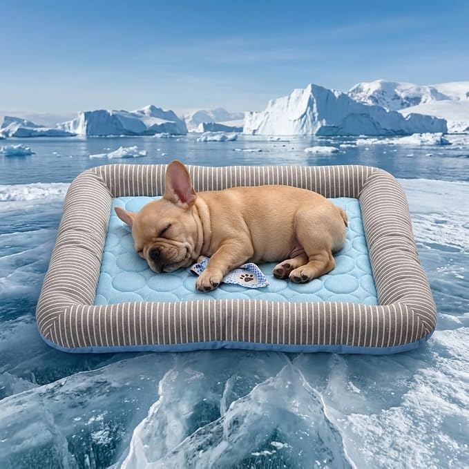 Dog Cooling Mat for Summer, Self Cooling Ice Silk Pet Bed Mat for Crate, Sofa & Car Seats, Breathable Washable Pressure Activated Cool Pad for Small, Medium, Large Dogs and Cats (Blue Mat, Large)