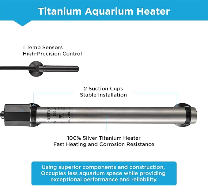 Titanium Aquarium Heater 800W, Submersible Fish Tank Heater with Digital Display Temperature Controller, 0℃-40℃ Adjustable, Fast Heating for 100 ~ 150 Gal Saltwater Freshwater Fish Tank, MX-9015(800W)