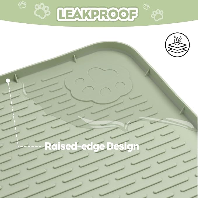 Kalolary Cat Litter Mats, 40" x 28" Extra Large Silicone Cat Mat for Litter Box, Easy to Clean Kitty Litter Trapping Mat, Soft on Kitty Paws, Waterproof, Urine-Proof Kittys Litter Mats for Floor,Green