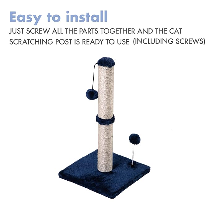 MECOOL Cat Scratching Post Premium Basics Kitten Scratcher Sisal Scratch Posts with Hanging Ball 22 in for Kittens or Smaller Cats, Navy