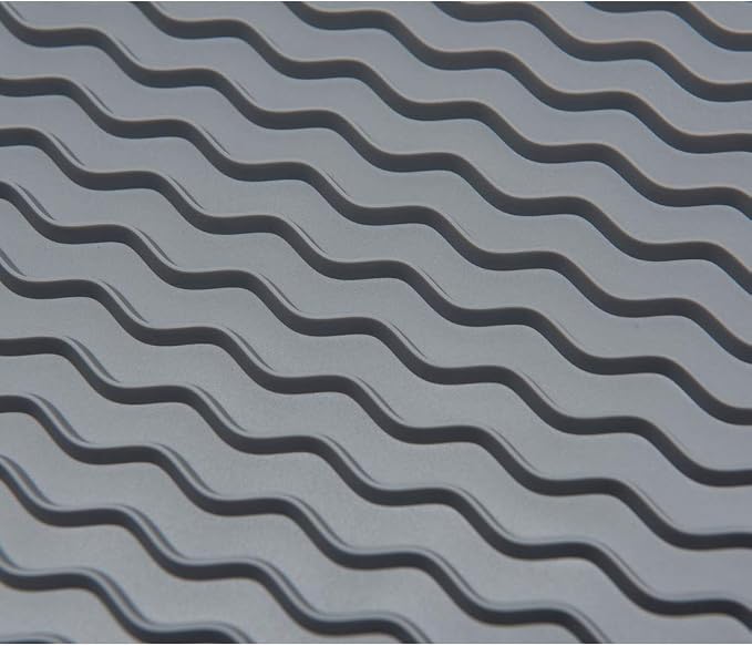 ZLR 2 Pcs Silicone Dish Drying Mat for Kitchen Counter (12" x 16" / 307 x 405mm) - Large Fast-Dry Drainer Mat with Raised Wavy Ridges & 5mm Lip - Non-Slip, Heat Resistant 450°F, BPA-Free (Dark Gray)