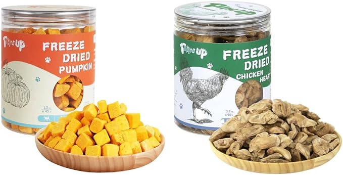 PAWUP Freeze-Dried Pumpkin Treats for Dogs & Cats, Freeze Dried Chicken Heart Pet Treats, High Protein Freeze-Dried Pet Food for Dogs, Cats, Fresh Ingredient