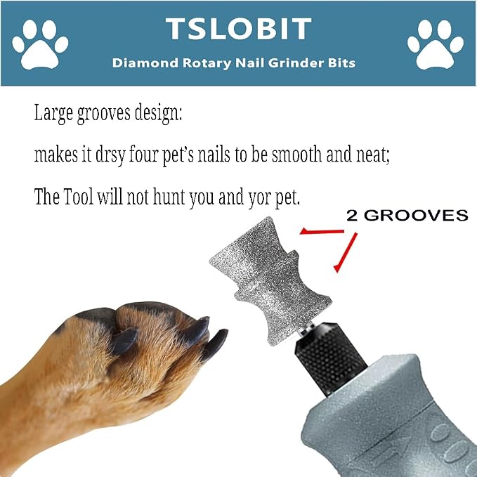Diamond Dog Nail Grinder Attachment,1/8'' Pet Nail Grinder Wheel for Dog Nail Grinder, Diamond Rotory Bit for Dogs&Pets Nail Care (Large D+V)