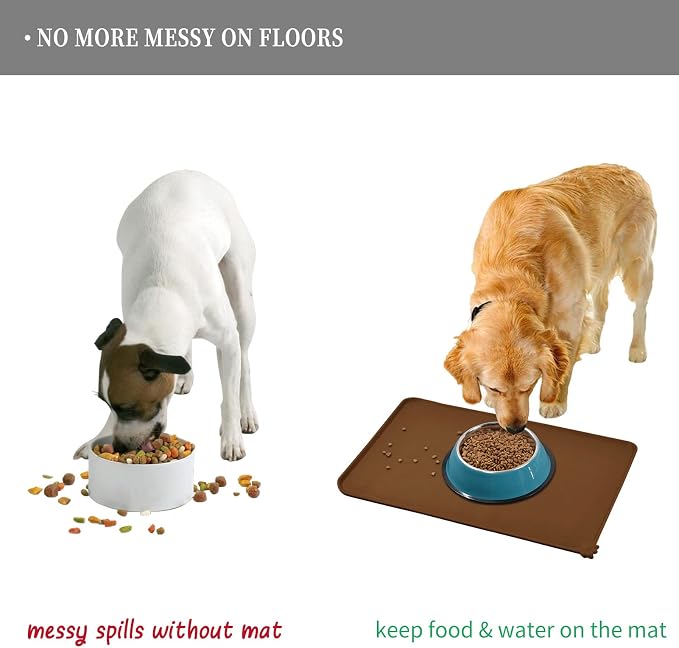 Reopet Silicone Pet Feeding Mat - Waterproof & Non-Slip Dog Cat Placemat | High Raised Edges Prevent Food & Water Spills to Protect Floors, Easy to Clean, Fit for Dog Cat Bowls