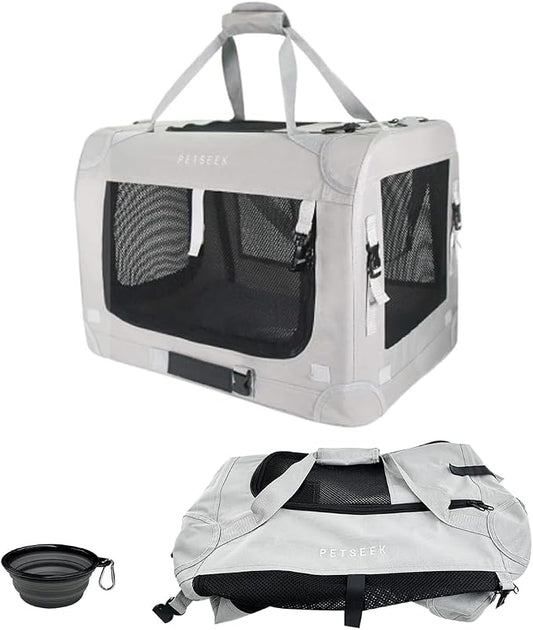 Extra Large Cat Carrier Soft Sided, Portable Small Dog Carrier for 2 Cats, 24"x16.5"x16" Car Travel Folding Comfortable Design, Grey with Another Cover