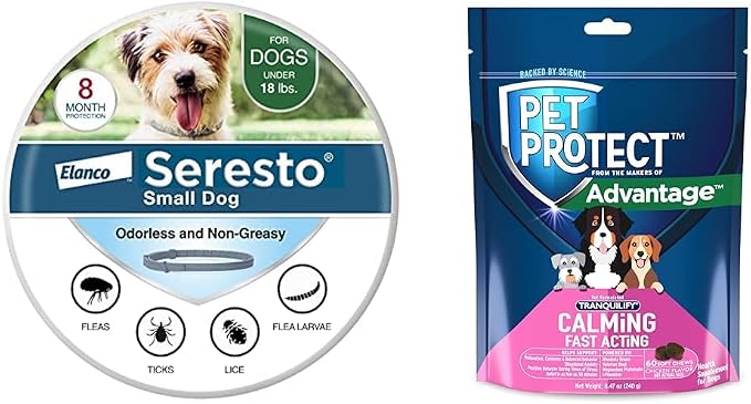 Bundle of Seresto Small Dog Under 18 lbs. + Pet Protect Calming Fast-Acting Soft Chews for Dogs, 60 Count