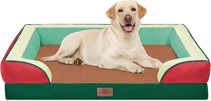 Comfort Expression Orthopedic Dog Bed for Extra Large Dogs 42x30 Inch, Waterproof Egg Crate Foam XL Pet Bed with Bolsters, Dog Couch with Washable Cover & Non-Slip Bottom, Watermelon Mist