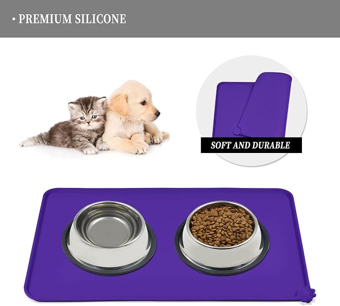Reopet Silicone Pet Feeding Mat - Waterproof & Non-Slip Dog Cat Placemat | High Raised Edges Prevent Food & Water Spills to Protect Floors, Easy to Clean, Fit for Dog Cat Bowls