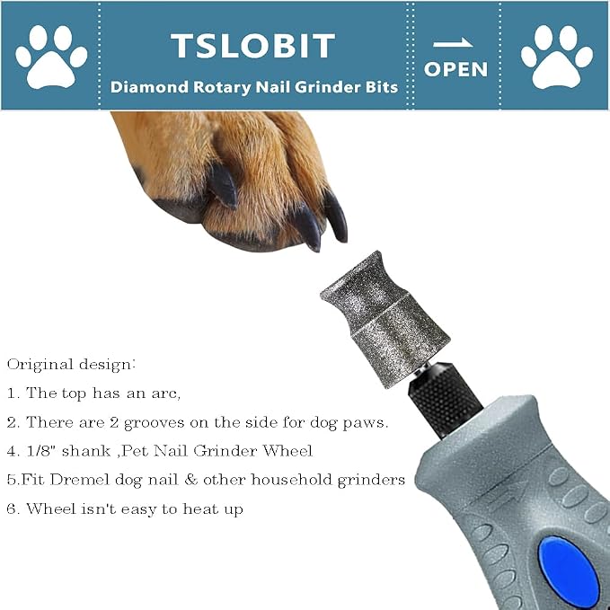 Diamond Dog Nail Grinder Attachment,1/8'' Pet Nail Grinder Wheel for Dog Nail Grinder, Diamond Rotory Bit for Dogs&Pets Nail Care (Large A&B)