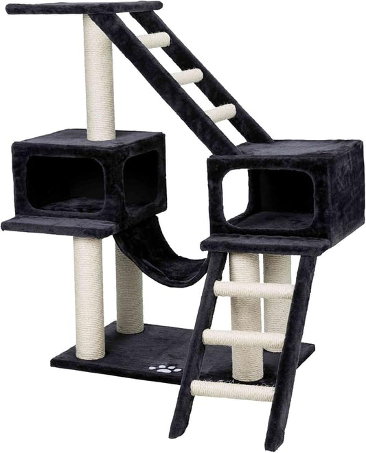 TRIXIE Malaga Cat Tower – Cat Tree with Extra-Thick Sisal Posts, Caves, Platforms & Hammock – Durable Cat Furniture for Indoor Cats – Gray, 18" x 28" x 43"