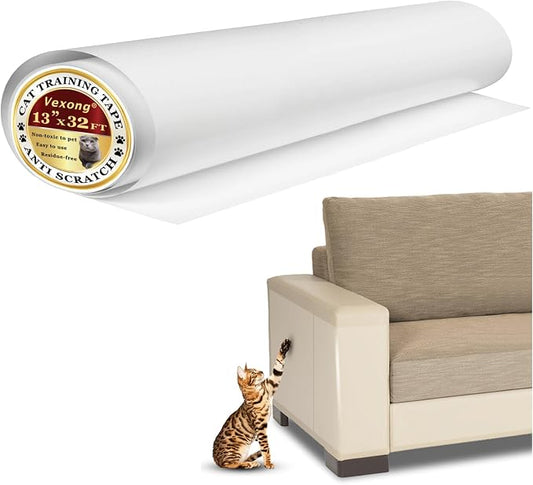 Anti Cat Scratch Furniture Protector, Transparent Self-Adhesive Couch Furniture Protectors from Cats Scratching Claws, Cat Scratch Couch Protector (13" x 384")