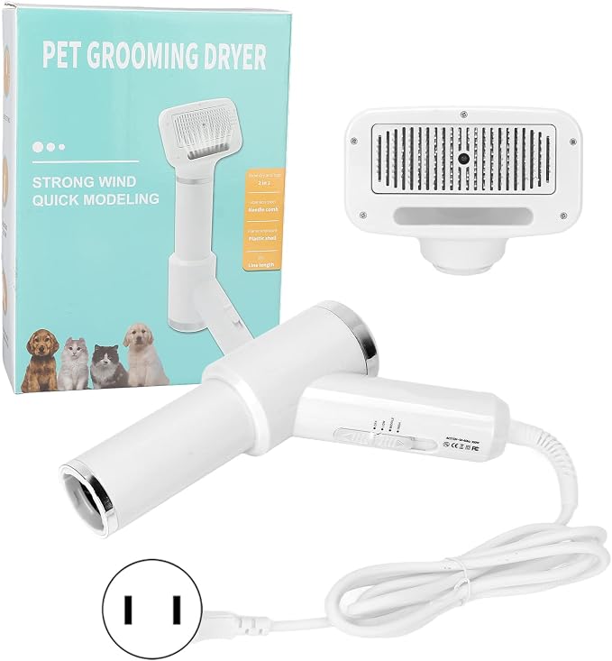 Dog Hair Dryer with Slicker Brush, Portable Dog Blower,Ergoesnomic Electric Grooming Blower with 135° Textile Needle Comb for Cats & Dogs - US Plug 110V
