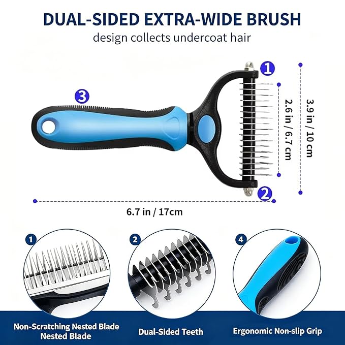 Double-sided Deshedding Pet Brush - Dual-Sided, Ergonomic & Gentle for Dogs & Cats, 2027 New Dematting Comb for Dogs Cats for Matted Fur (Green)