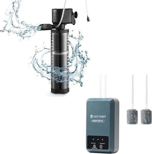 SainSmart XpertMatic Aquarium Filter for 70-120 Gallon Tank +Aquarium Air Pump Dual Outlet