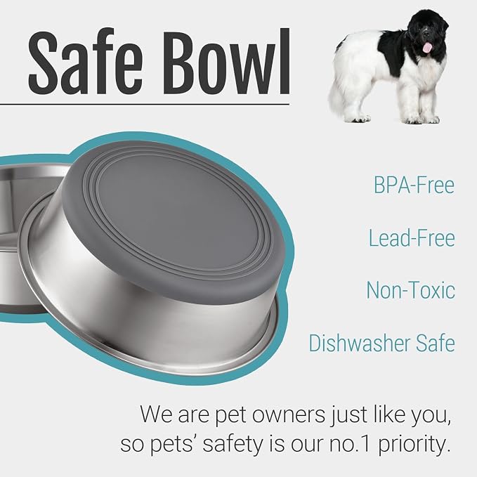 PEGGY11 Nonslip Stainless Steel Dog Bowls, 11.4 US Cup, 4 Count