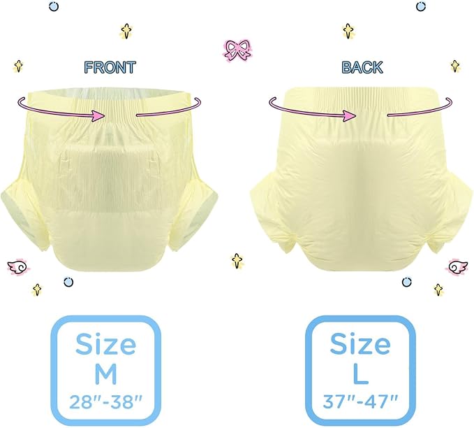 CutiePlusU Disposable Diaper Protective Underwear Absorbent Briefs Dry Surface - Yellow 10 Pieces (Medium 28"-38")