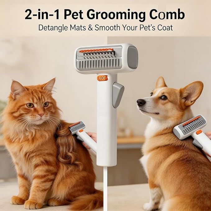 2-in-1 Pet Self-Detangling & Grooming Comb for Dogs & Cats, Dematting Brush & Undercoat Rake, One-Touch Self-Cleaning Deshedding Tool for Removing Mats, Tangles & Loose Fur (3pcs)