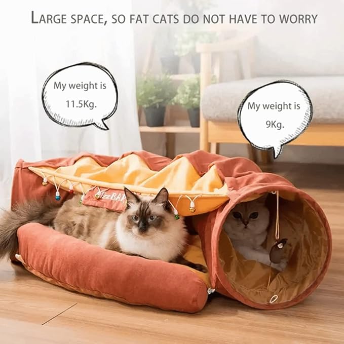 LEFTSTARER 2-in-1 Collapsible Cat Tunnel for Indoor Bed and Hideout - Pet Dog Rabbit Bunny Ferret Tunnel Tubes Toys with Removable Washable Mat, Tower Wheel Stuff